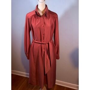 Lanvin Paris NY Vintage 70s Belted Midi Shirt Dress Size 14 Mauve Pink